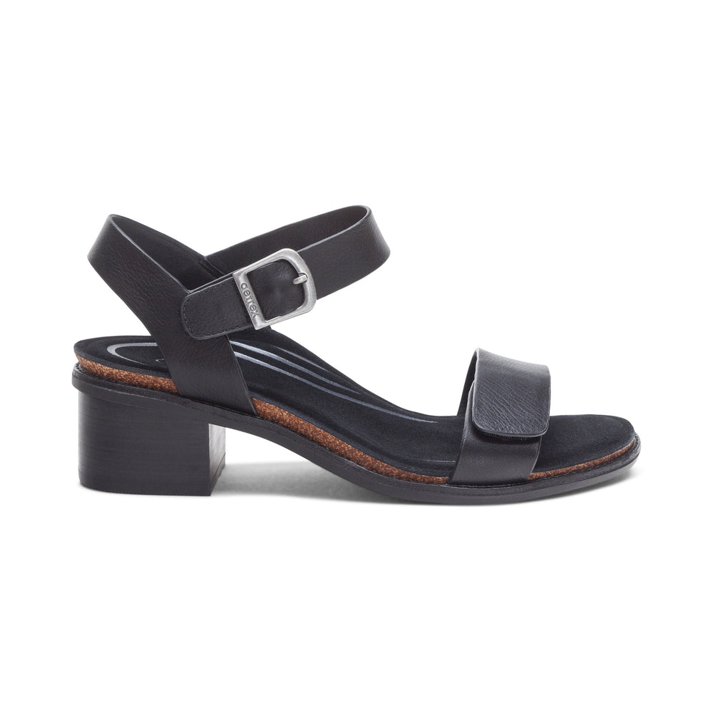 Aetrex Mae Adjustable Quarter Strap Heel (Women's) - Black