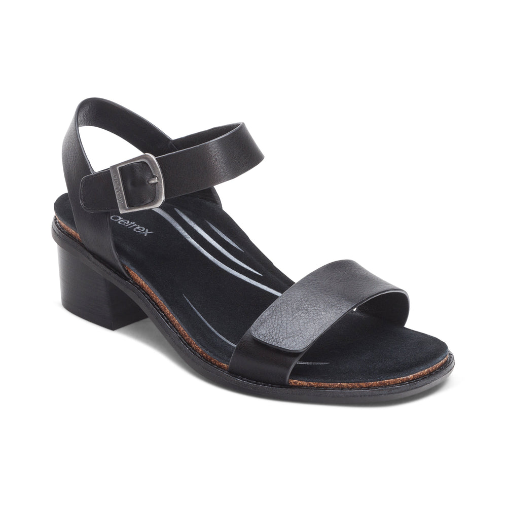 Aetrex Mae Adjustable Quarter Strap Heel (Women's) - Black