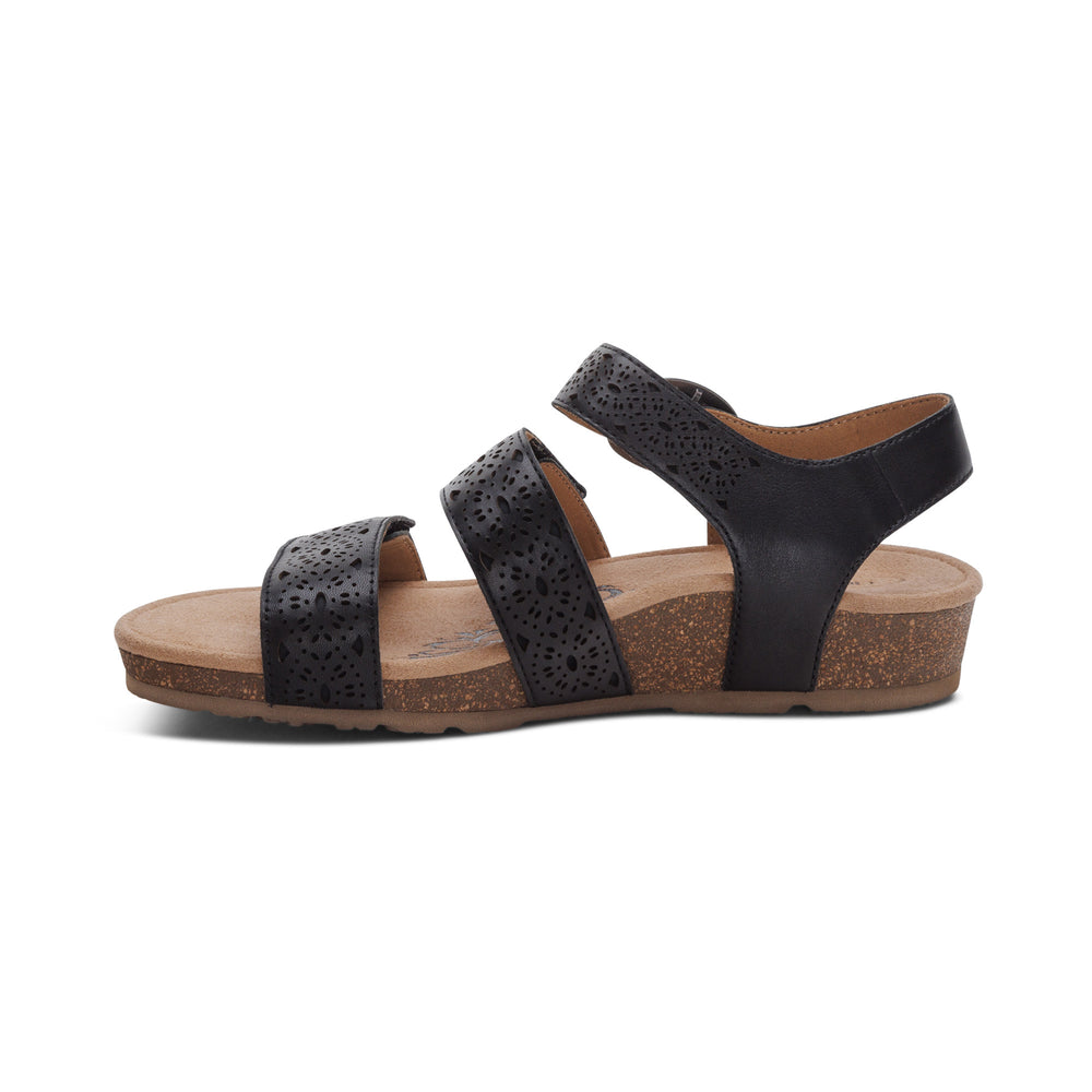 Aetrex Lily Adjustable Quarter Strap Sandal (Women's) - Black Cutout