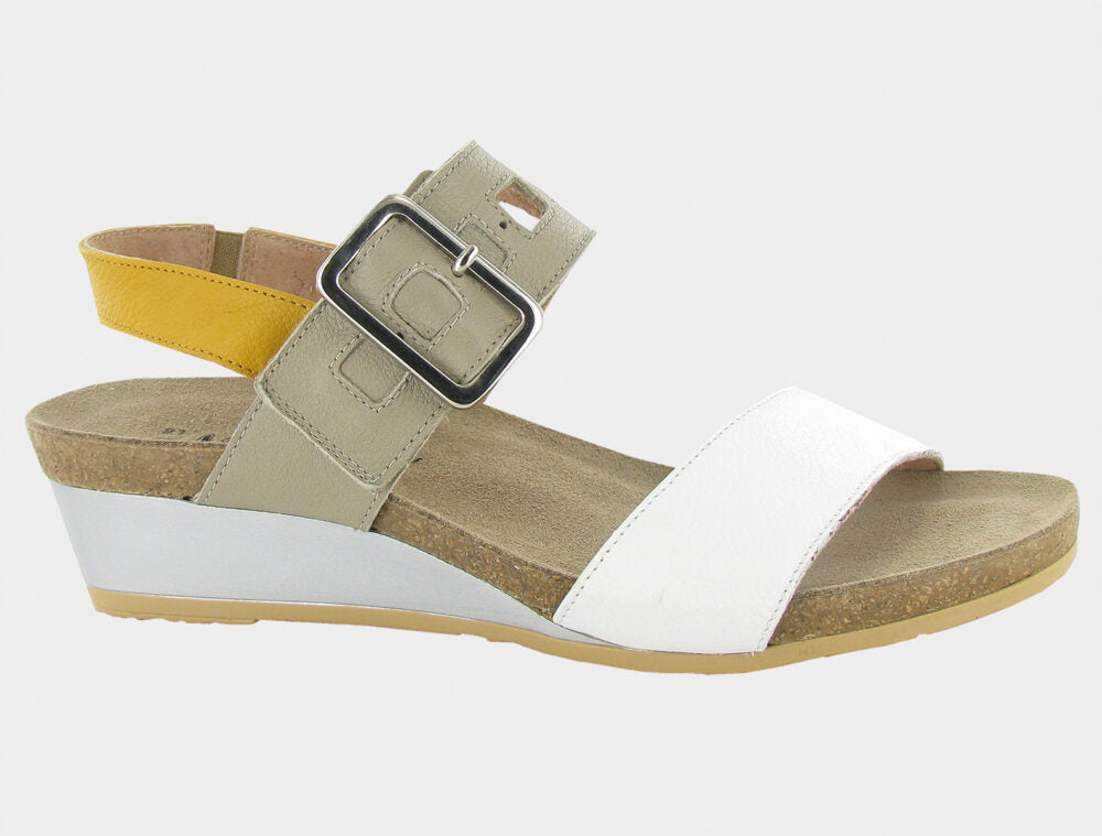 Naot Dynasty (Women's) - Soft White Leather/Soft Beige Leather/Marigold Leather